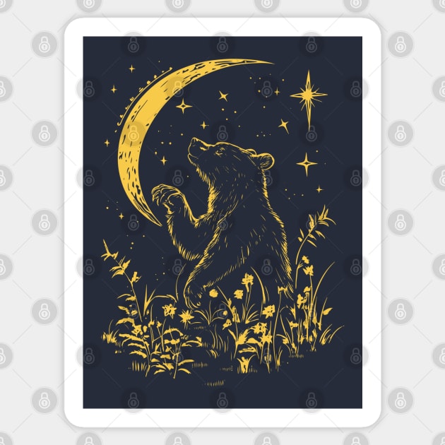 Celestial Bear Under Moonlit Sky – Mystical Wildlife Art Sticker by TuncGK
